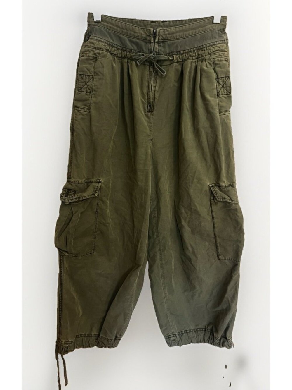 Free People Fly Away Parachute Pants Green Womens Drawstring 2 Boho Relaxed Q